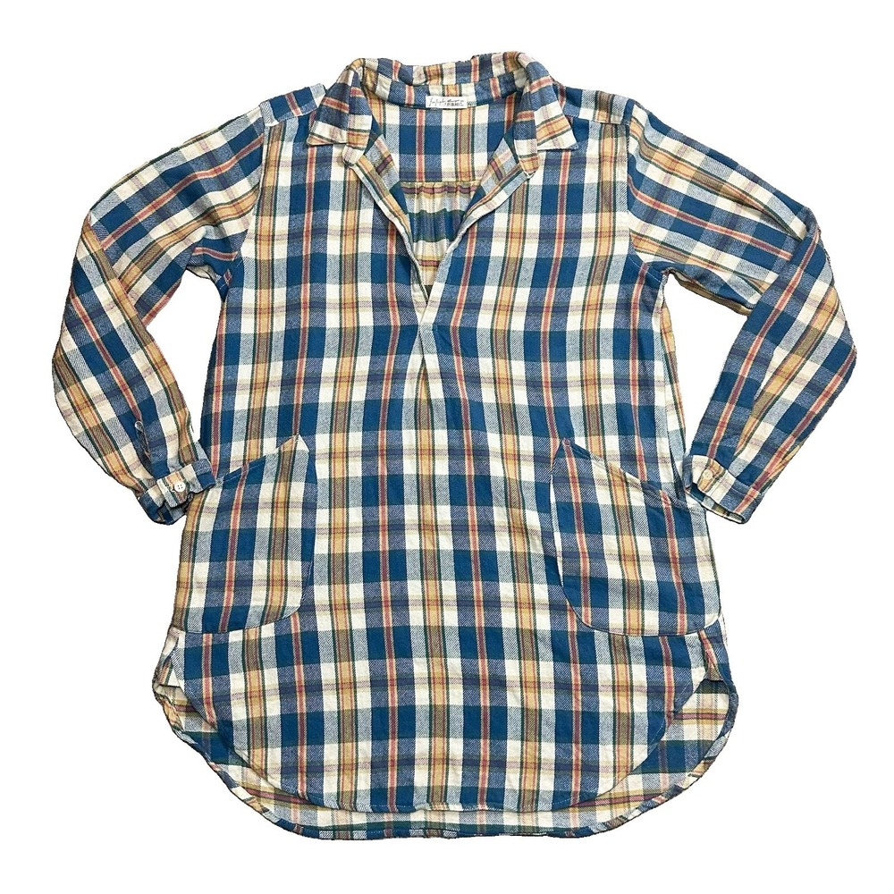 Free Peopleβ x CP Shades Women's SMALL Blue Flannel Tunic Shirt Dress Granola